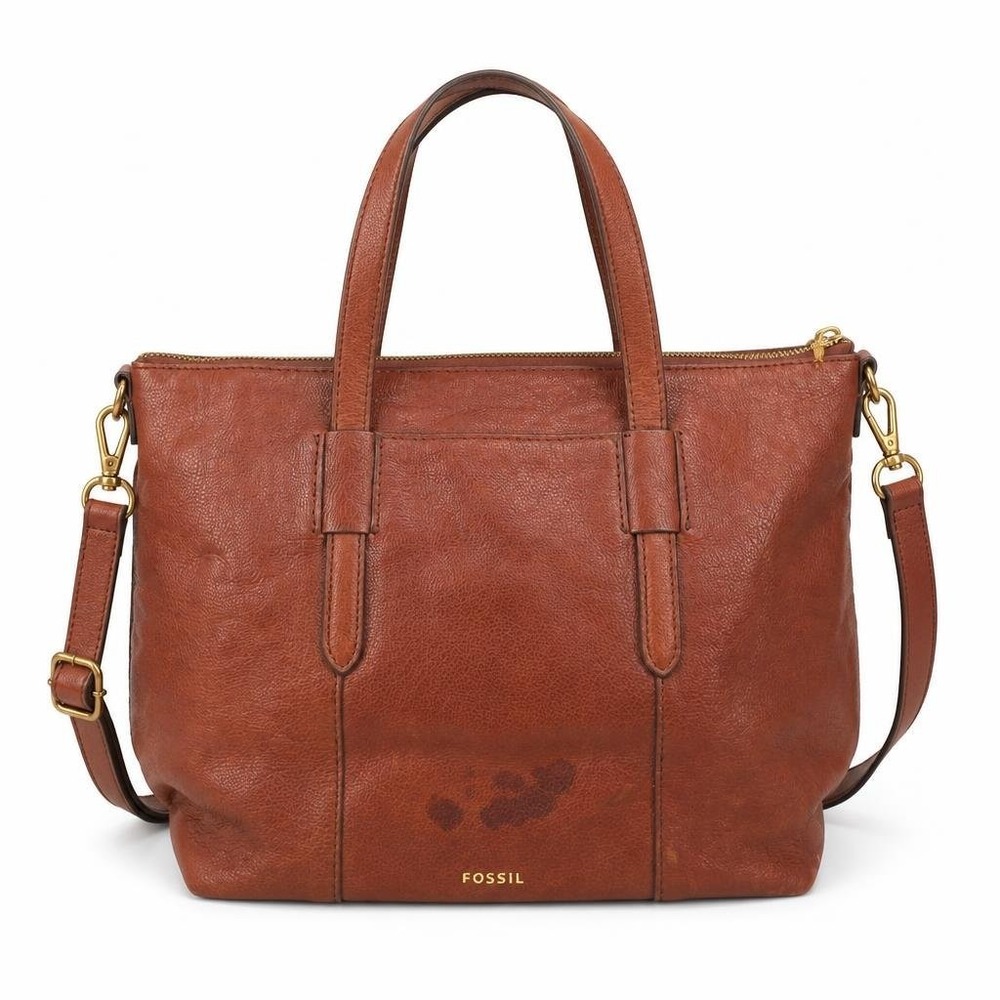 Fossil Satchel Bag Womens Medium Brown Leather Top Handle Crossbody Shoulder